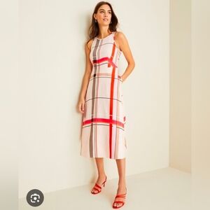 Ann Taylor Pink and Brown Striped Midi Dress